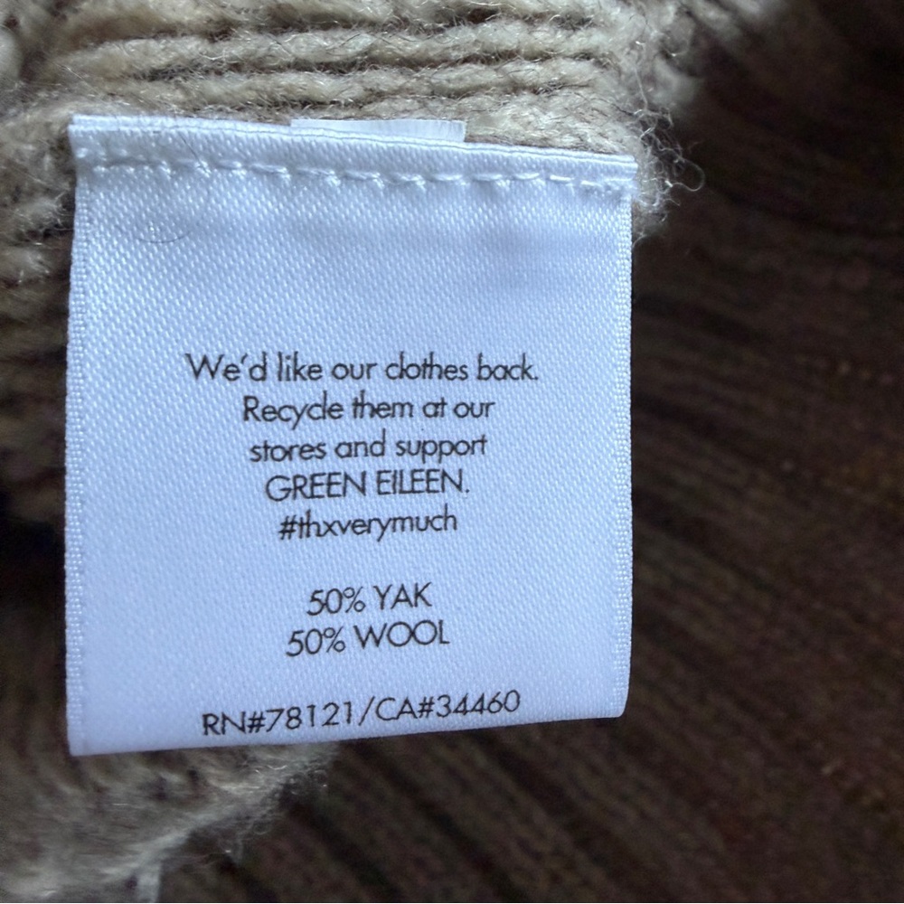 Eileen Fisher Vneck Yak Wool Open Knit Sweater Neutral Tan size Medium - Picture 4 of 9